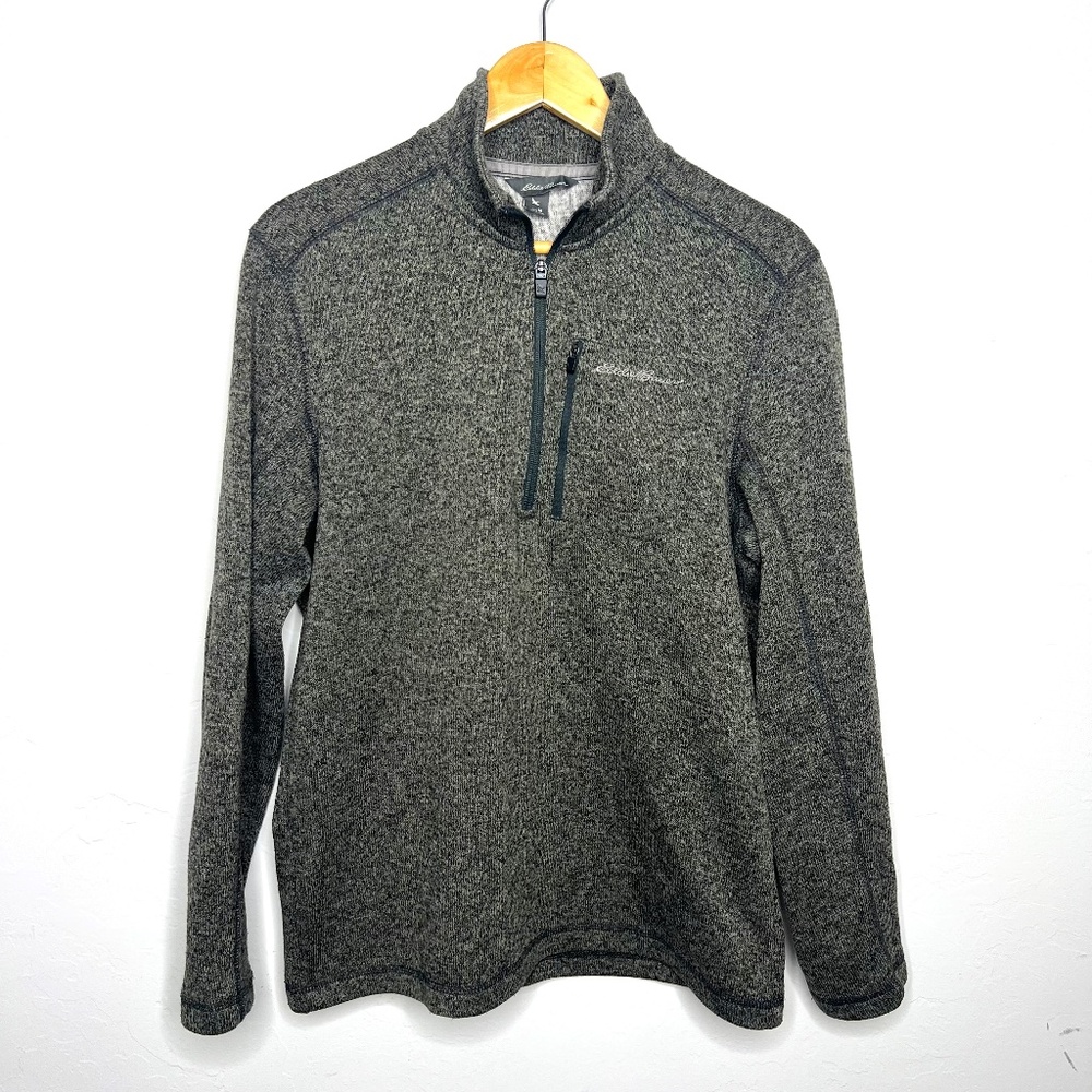 Eddie Bauer Men's Quarter Zip Pullover Tan and Grey
